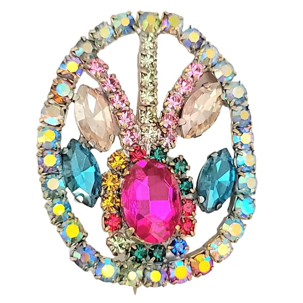 Czech Prong Set Rhinestone Easter Egg Brooch Pin M118